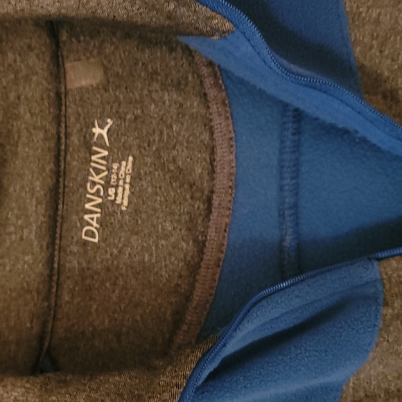 Danskin Long Sleeve Full Zip Fleece, Teal Blue with Flannel Grey Collar, Size L - Picture 2 of 3